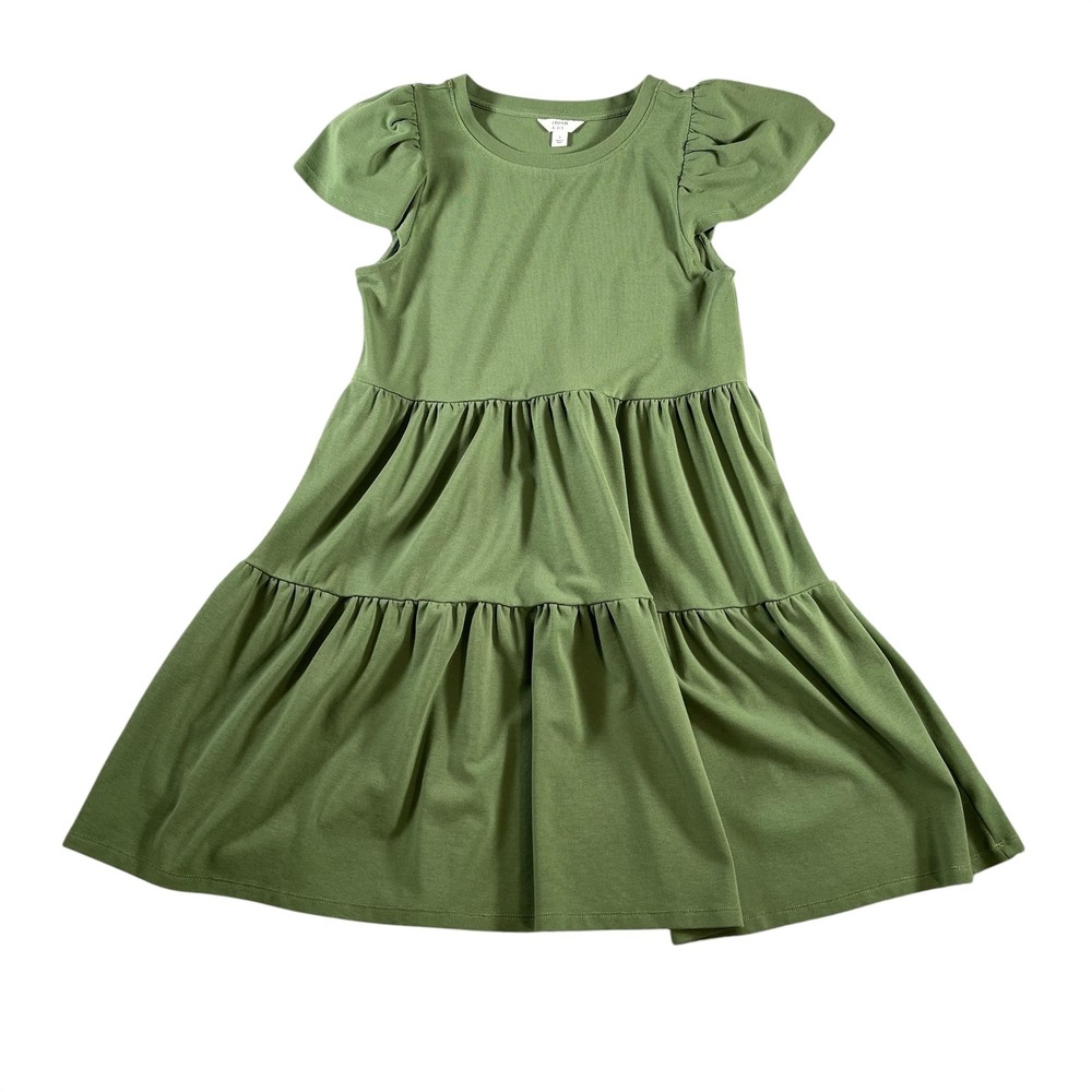 Crown & Ivy Women Green Flutter Sleeve Tiered Knit Dress Small Pockets